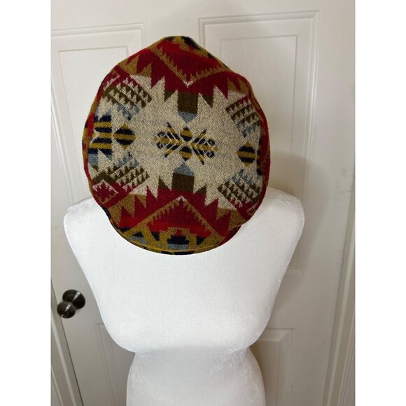 Rare Pendleton Large Wool Blend Tribal Aztec Southwestern Print Newsboy Cap w ba - Picture 4 of 7